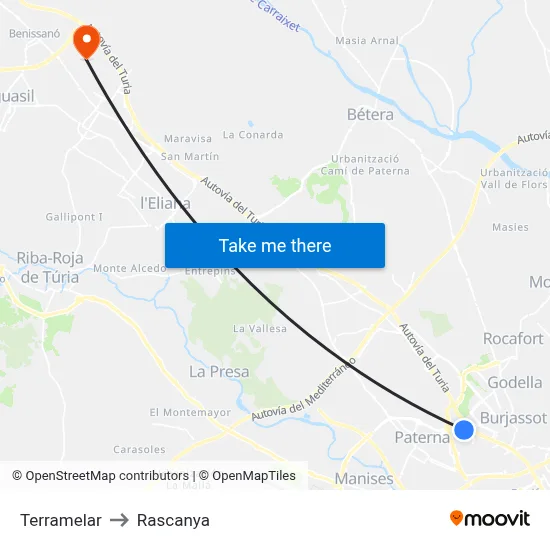 Terramelar to Rascanya map