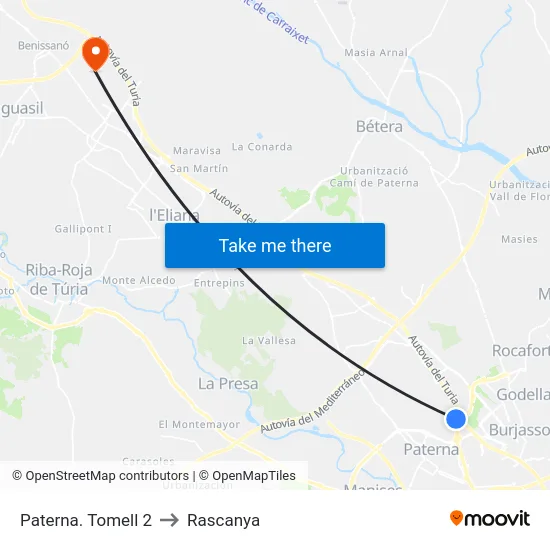 Paterna. Tomell 2 to Rascanya map
