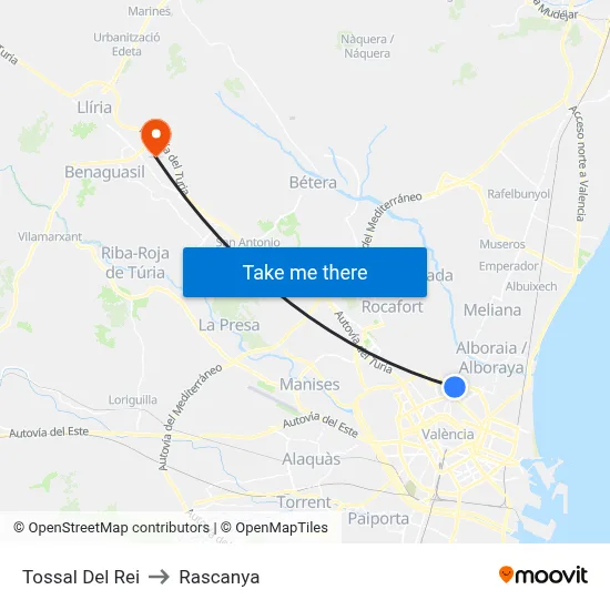 Tossal Del Rei to Rascanya map
