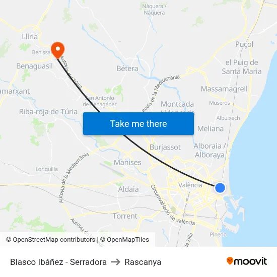 Blasco Ibáñez - Serradora to Rascanya map