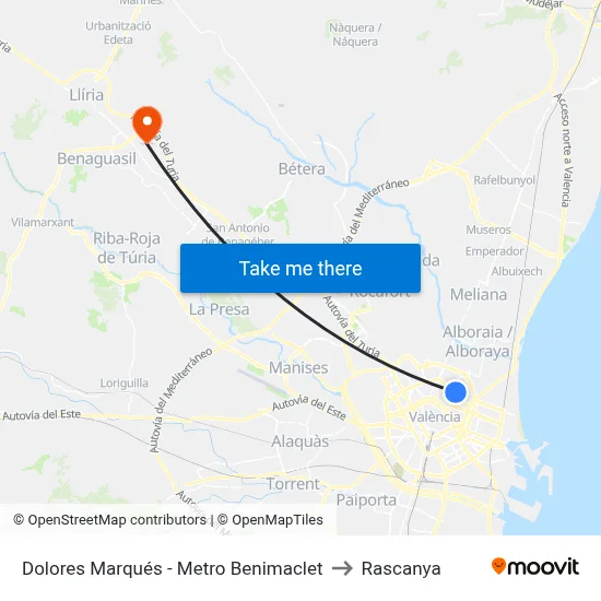 Dolores Marqués - Metro Benimaclet to Rascanya map