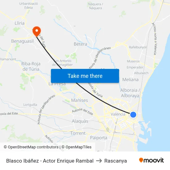 Blasco Ibáñez - Actor Enrique Rambal to Rascanya map