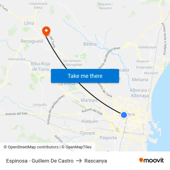 Espinosa - Guillem De Castro to Rascanya map