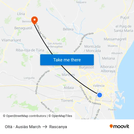 Oltà - Ausiàs March to Rascanya map