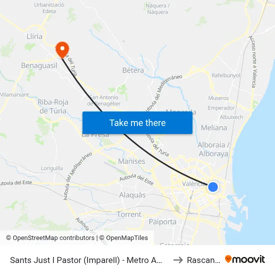 Sants Just I Pastor (Imparell) - Metro Amistat to Rascanya map