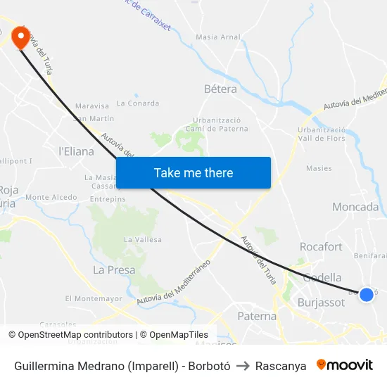 Guillermina Medrano (Imparell) - Borbotó to Rascanya map