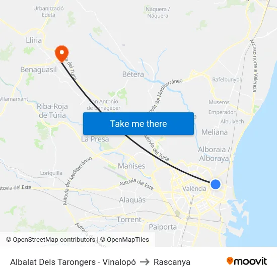Albalat Dels Tarongers - Vinalopó to Rascanya map