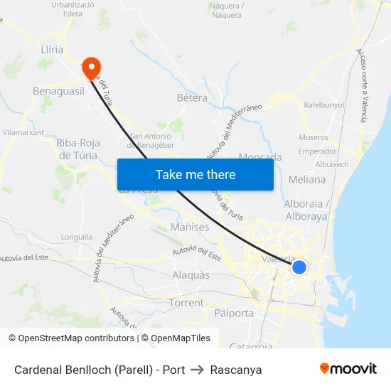 Cardenal Benlloch (Parell) - Port to Rascanya map