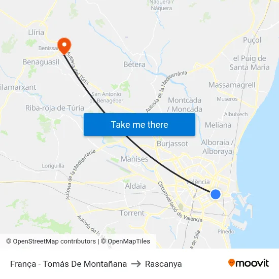 França - Tomás De Montañana to Rascanya map