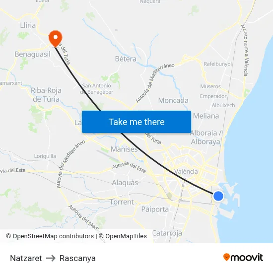 Natzaret to Rascanya map