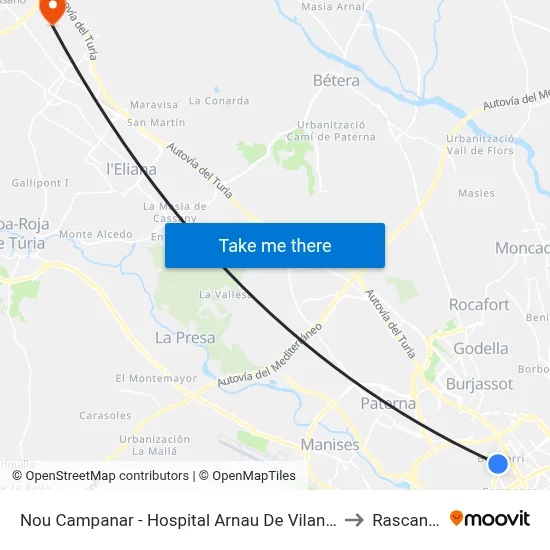 Nou Campanar - Hospital Arnau De Vilanova to Rascanya map