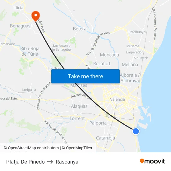 Platja De Pinedo to Rascanya map