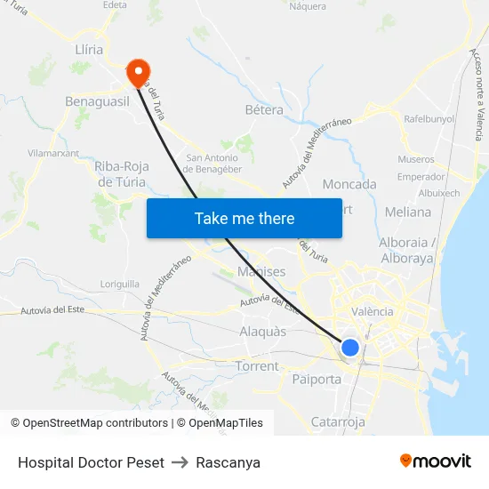 Hospital Doctor Peset to Rascanya map