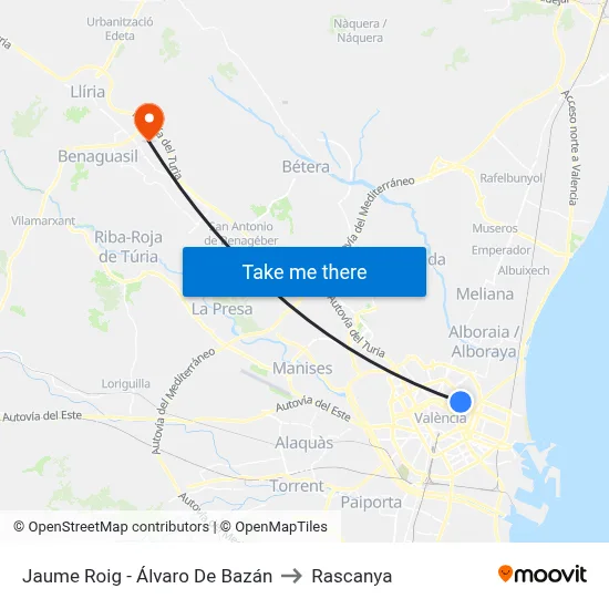 Jaume Roig - Álvaro De Bazán to Rascanya map