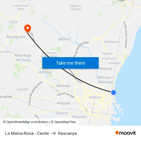 La Malva-Rosa - Cavite to Rascanya map