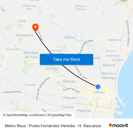 Metro Reus - Poeta Fernández Heredia to Rascanya map