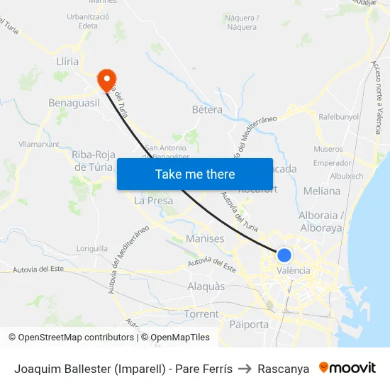 Joaquim Ballester (Imparell) - Pare Ferrís to Rascanya map