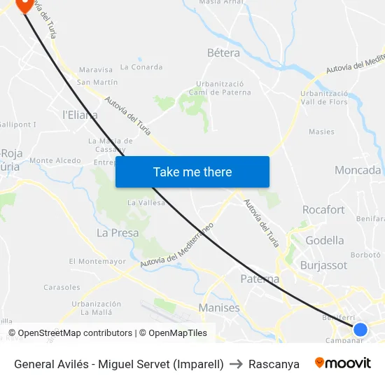 General Avilés - Miguel Servet (Imparell) to Rascanya map