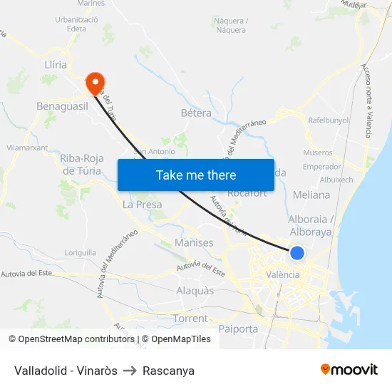 Valladolid - Vinaròs to Rascanya map