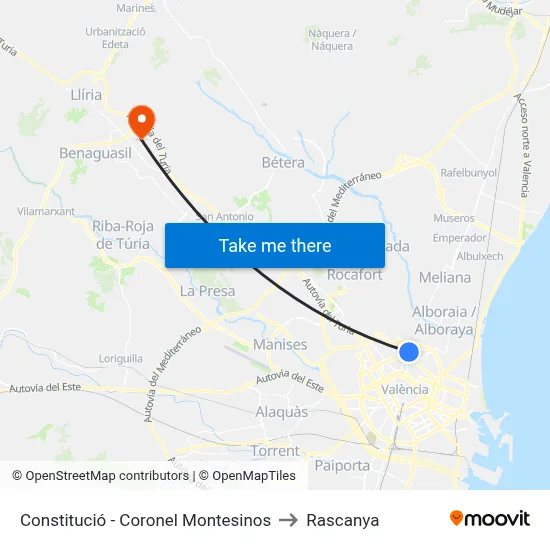 Constitució - Coronel Montesinos to Rascanya map