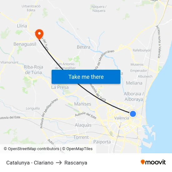 Catalunya - Clariano to Rascanya map