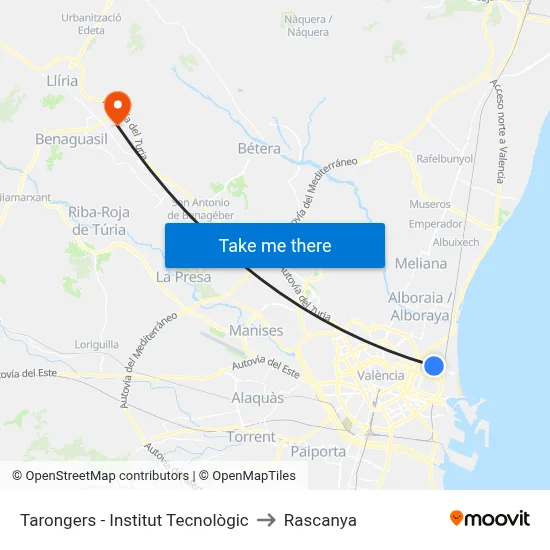 Tarongers - Institut Tecnològic to Rascanya map