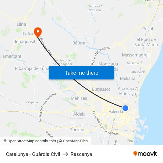 Catalunya - Guàrdia Civil to Rascanya map