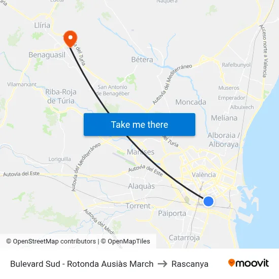 Bulevard Sud - Rotonda Ausiàs March to Rascanya map