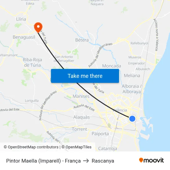 Pintor Maella (Imparell) - França to Rascanya map