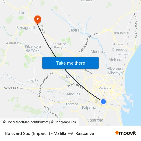 Bulevard Sud (Imparell) - Malilla to Rascanya map