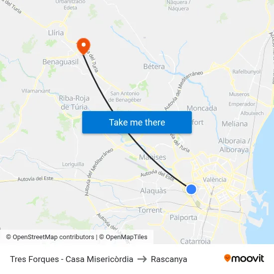 Tres Forques - Casa Misericòrdia to Rascanya map