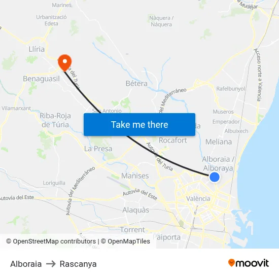 Alboraia to Rascanya map