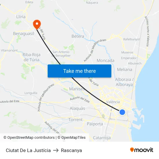 Ciutat De La Justícia to Rascanya map