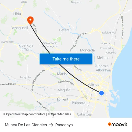 Museu De Les Ciències to Rascanya map