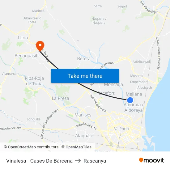 Vinalesa - Cases De Bàrcena to Rascanya map