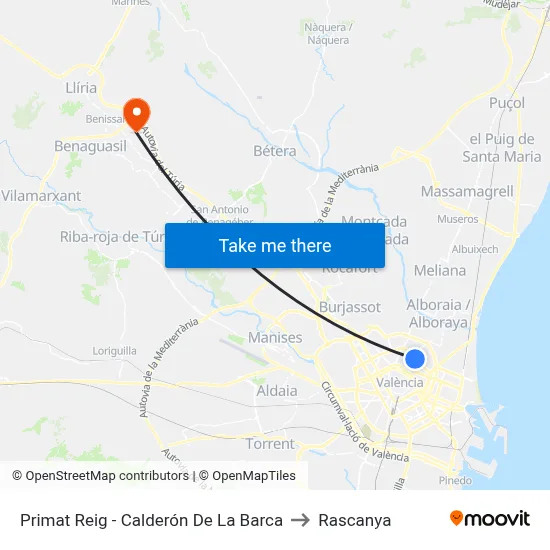 Primat Reig - Calderón De La Barca to Rascanya map