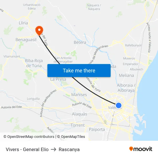Vivers - General Elio to Rascanya map