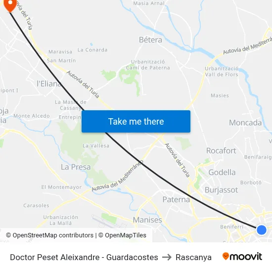 Doctor Peset Aleixandre - Guardacostes to Rascanya map