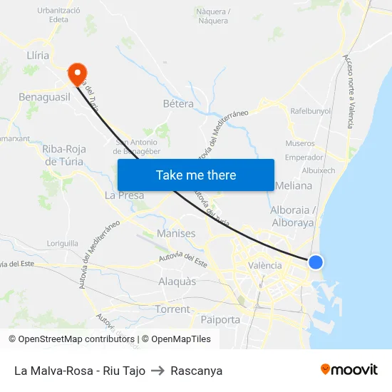 La Malva-Rosa - Riu Tajo to Rascanya map