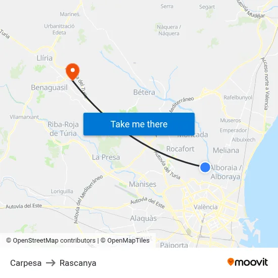 Carpesa to Rascanya map