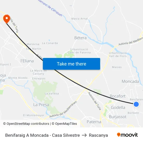 Benifaraig A Moncada - Casa Silvestre to Rascanya map