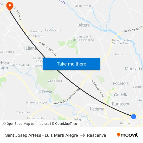 Sant Josep Artesà - Luis Martí Alegre to Rascanya map