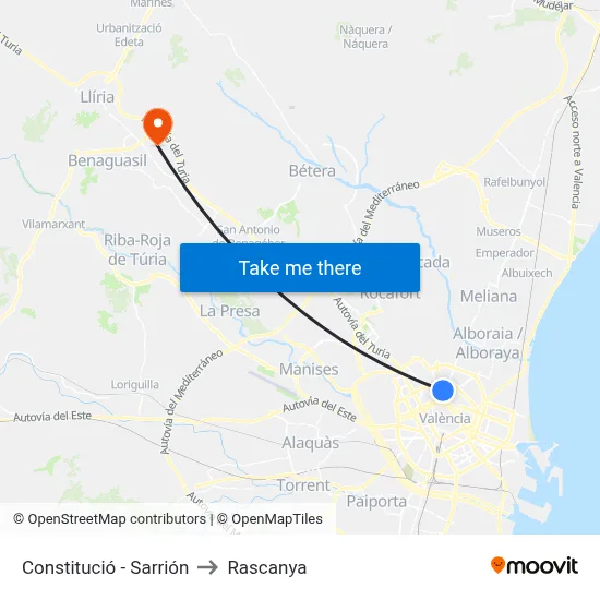 Constitució - Sarrión to Rascanya map