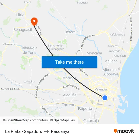 La Plata - Sapadors to Rascanya map