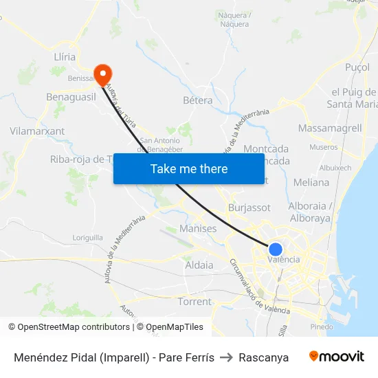 Menéndez Pidal (Imparell) - Pare Ferrís to Rascanya map