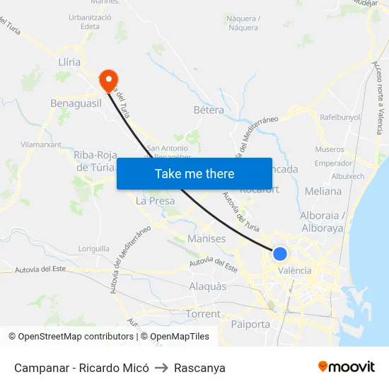 Campanar - Ricardo Micó to Rascanya map