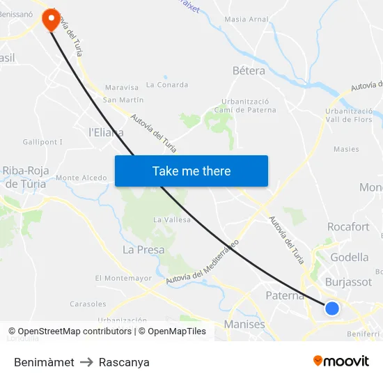 Benimàmet to Rascanya map