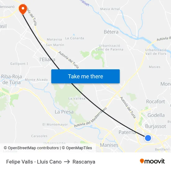 Felipe Valls - Lluís Cano to Rascanya map