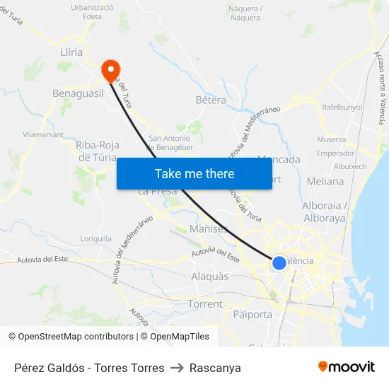 Pérez Galdós - Torres Torres to Rascanya map