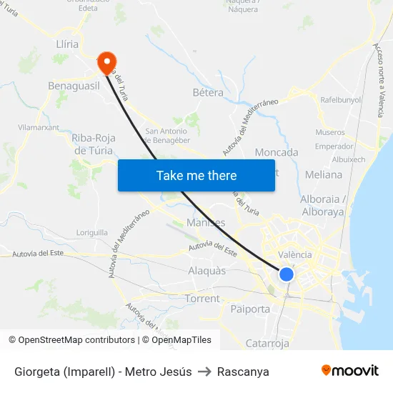 Giorgeta (Imparell) - Metro Jesús to Rascanya map